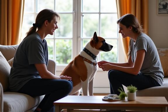 Professional dog trainer working with family and dog in Brighton home environment