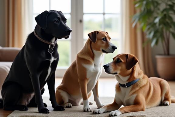 Multiple dogs living harmoniously together with professional trainer guidance