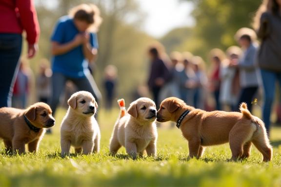 Puppy socialisation class with multiple puppies and owners in Brighton